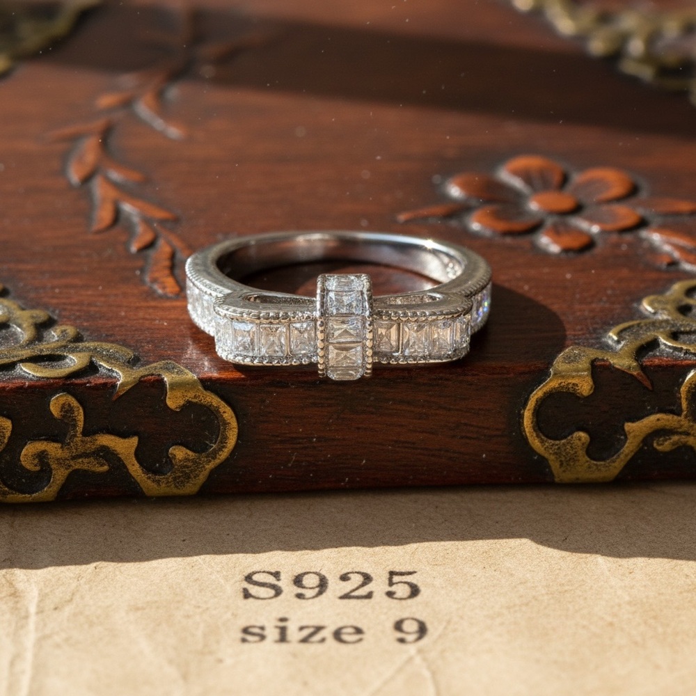 S925 Sterling Silver Clear CZ Baguette Band Ring - Silver